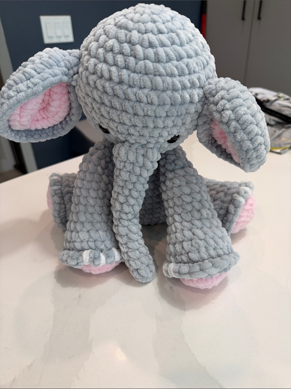 Plush Crochet Elephant Stuffed Toy - Gray & Pink